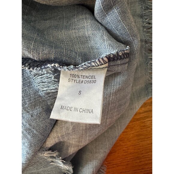 Joh Boho Tunic Dress S Blue Denim Style Fringe Hem Aztec Fabric Yoke - Picture 6 of 14